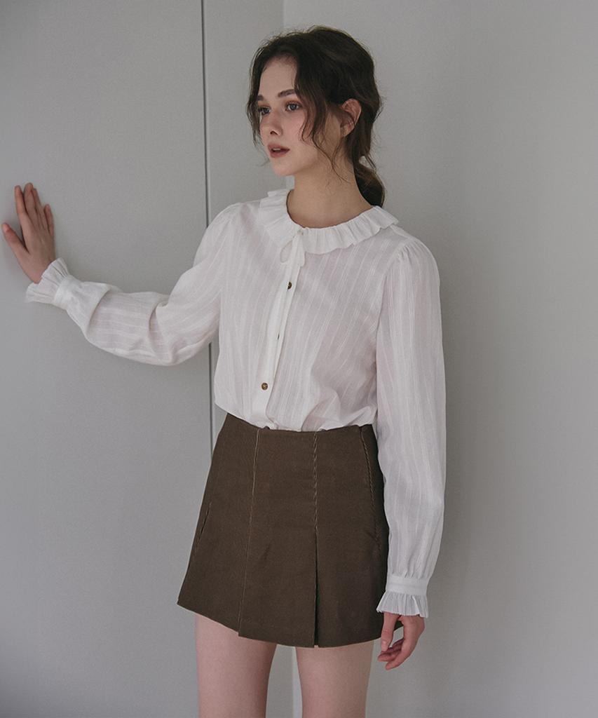 Bember Corduroy Pleated Skirt Pants_Brown