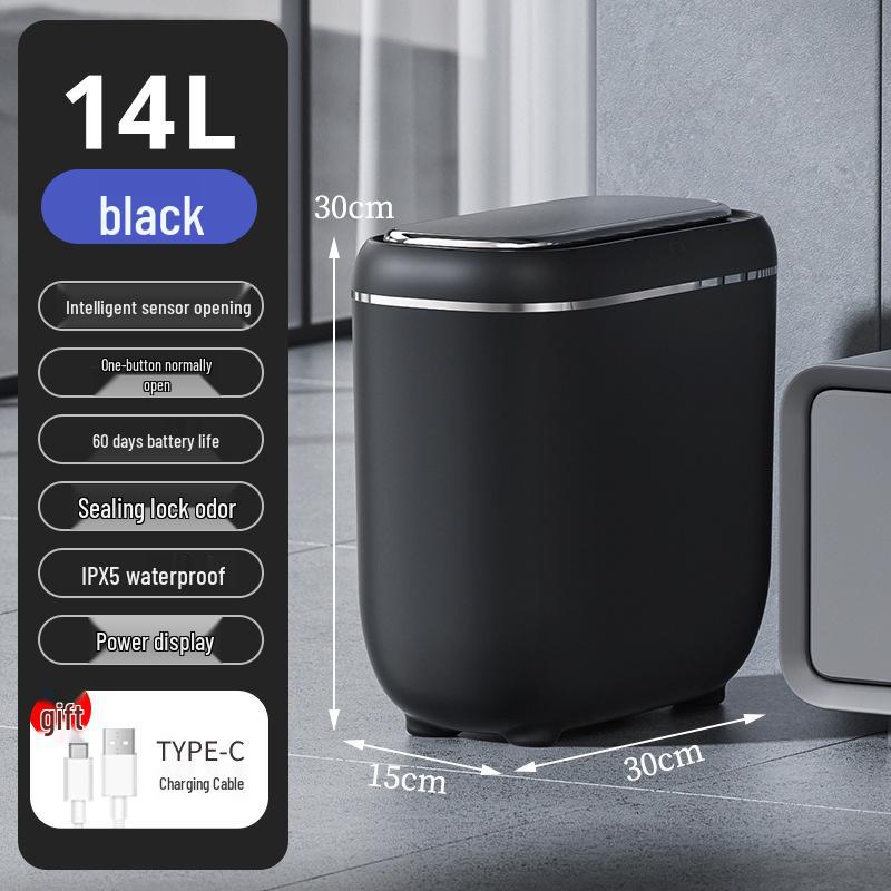 

2026 Smart Inner & Outer PET Double Barrel Induction Trash Can, 14L Large Capacity for Living Room Battery Version