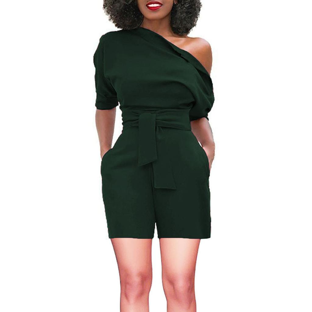 Women's Sexy Off Shoulder Ruffle Short Romper Fashion Casual Jumpsuit