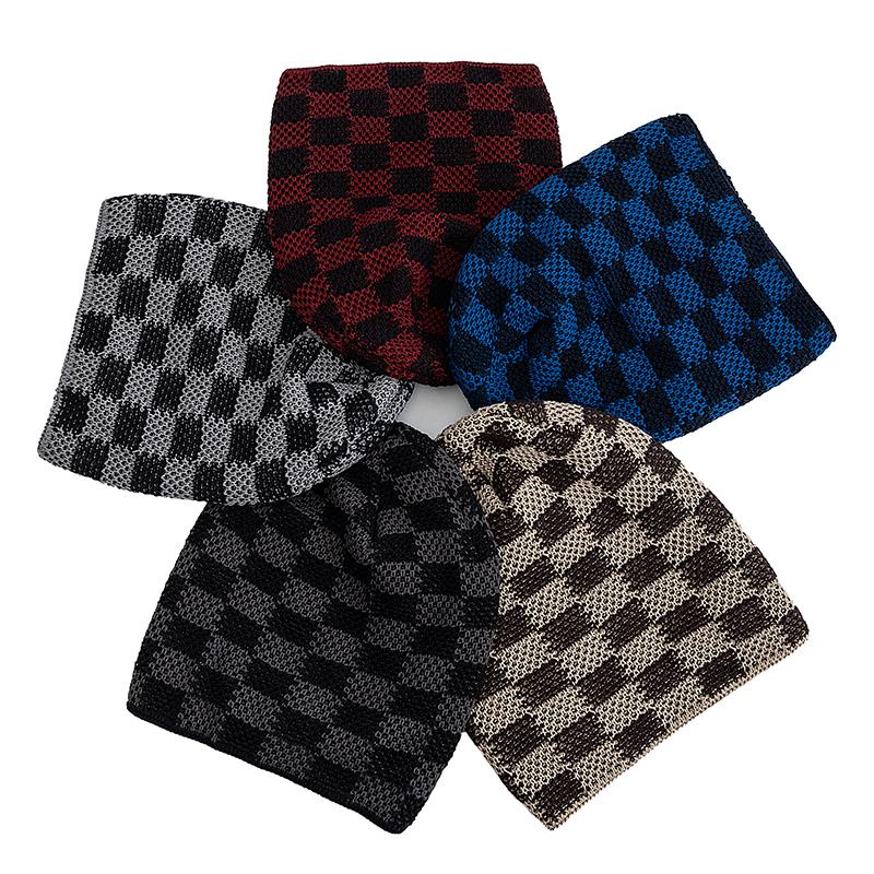 New Unisex Slouchy Winter Hat Two Tone Grid Design Beanie Hats For Men Women Casual Decor Winter Ski Knitted Hats