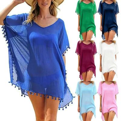 Plus Size Summer Sunscreen Smock V Neck Beachwear Shirt Fashion Swimsuit Cover Up Dress  for Women