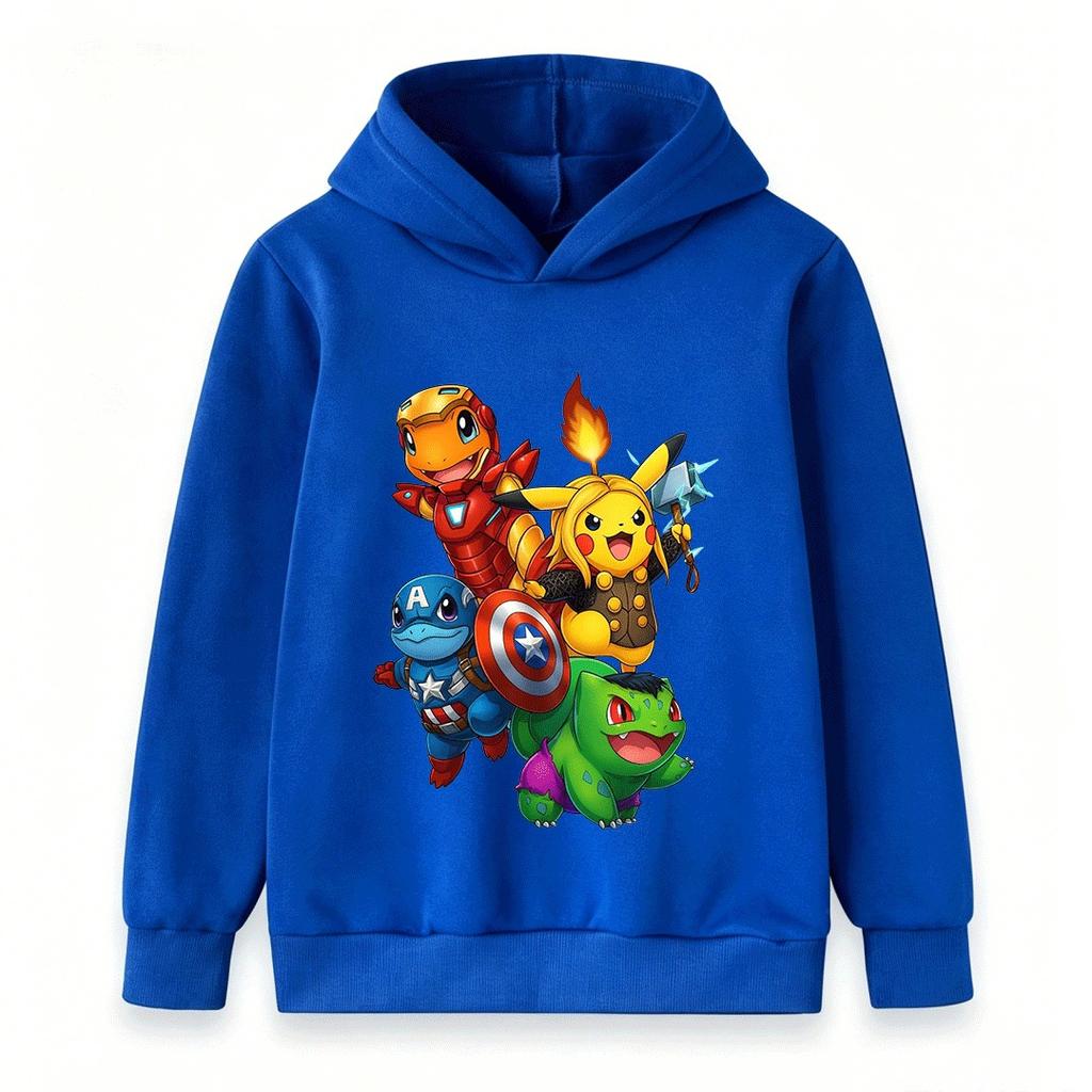 Kids Boys Girls Pullover Hoodie, Cute Cartoon Monster Superhero Print Casual Warm Long Sleeve Hooded Sweatshirt for Children