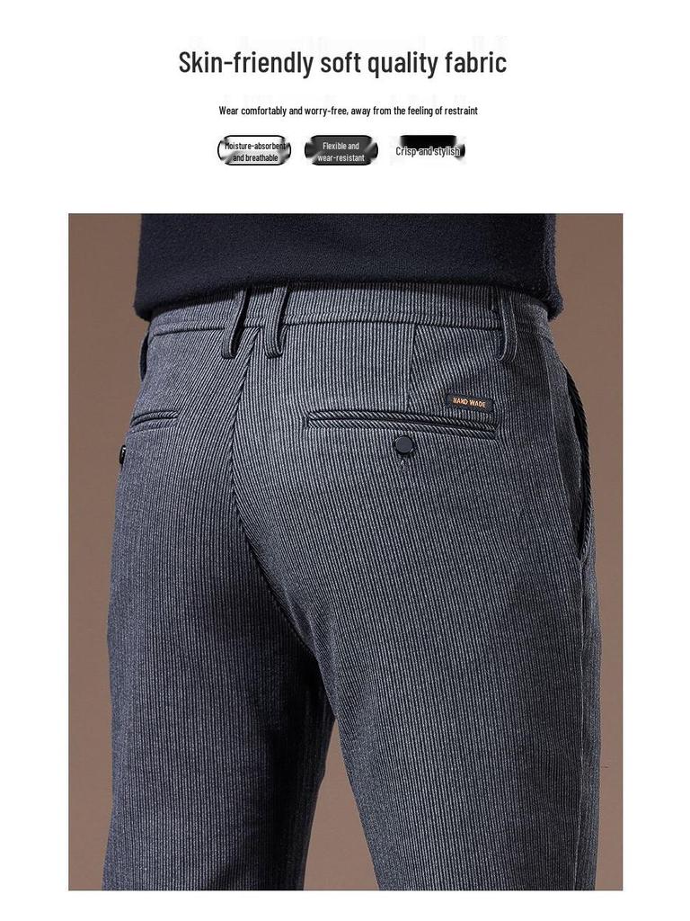 Men's High-End Slim Fit Woolen Trousers - Autumn/Winter Collection, Elastic Straight Leg, Light Luxury Casual Style.