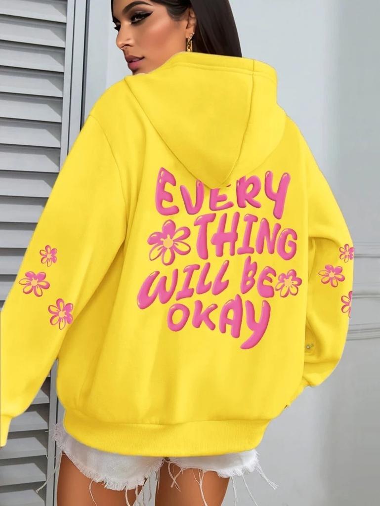 Tutto andrà bene Maglione con cappuccio stampato con alfabeto da donna Hip Hop Street Casual