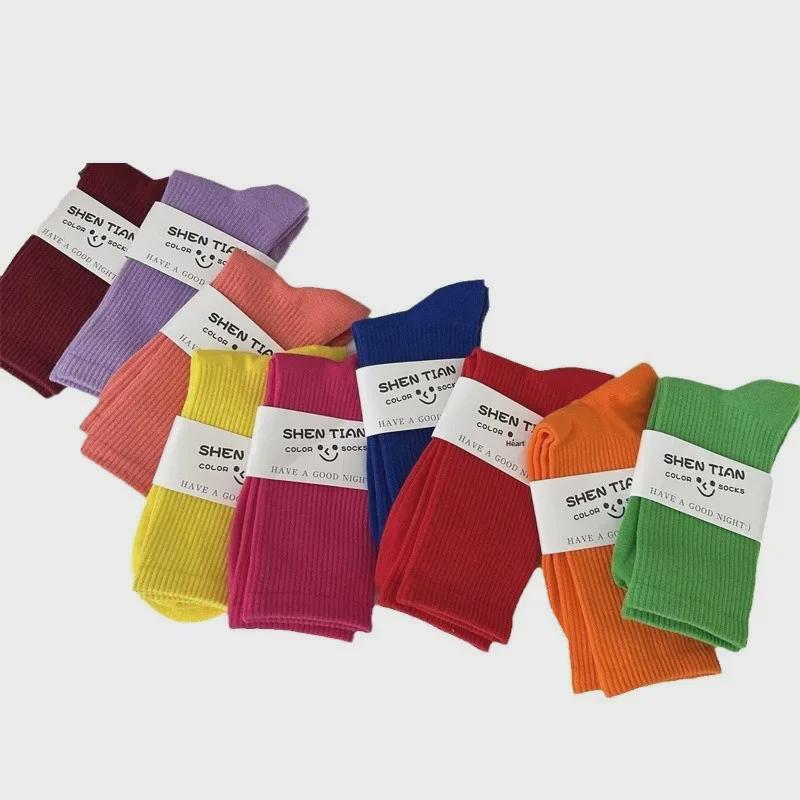 Women's Colorful Mid-Tube Socks In Violet, Orange, Rose, and Red for Modern Dance with Shark Print