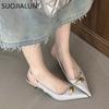 Fashion SUOJIALUN 2025 Spring New Brand Women Sandal Fashion Gold Buckle Ladies Elegant Slingback Sandals Thin High Heel Pointed Toe Pum