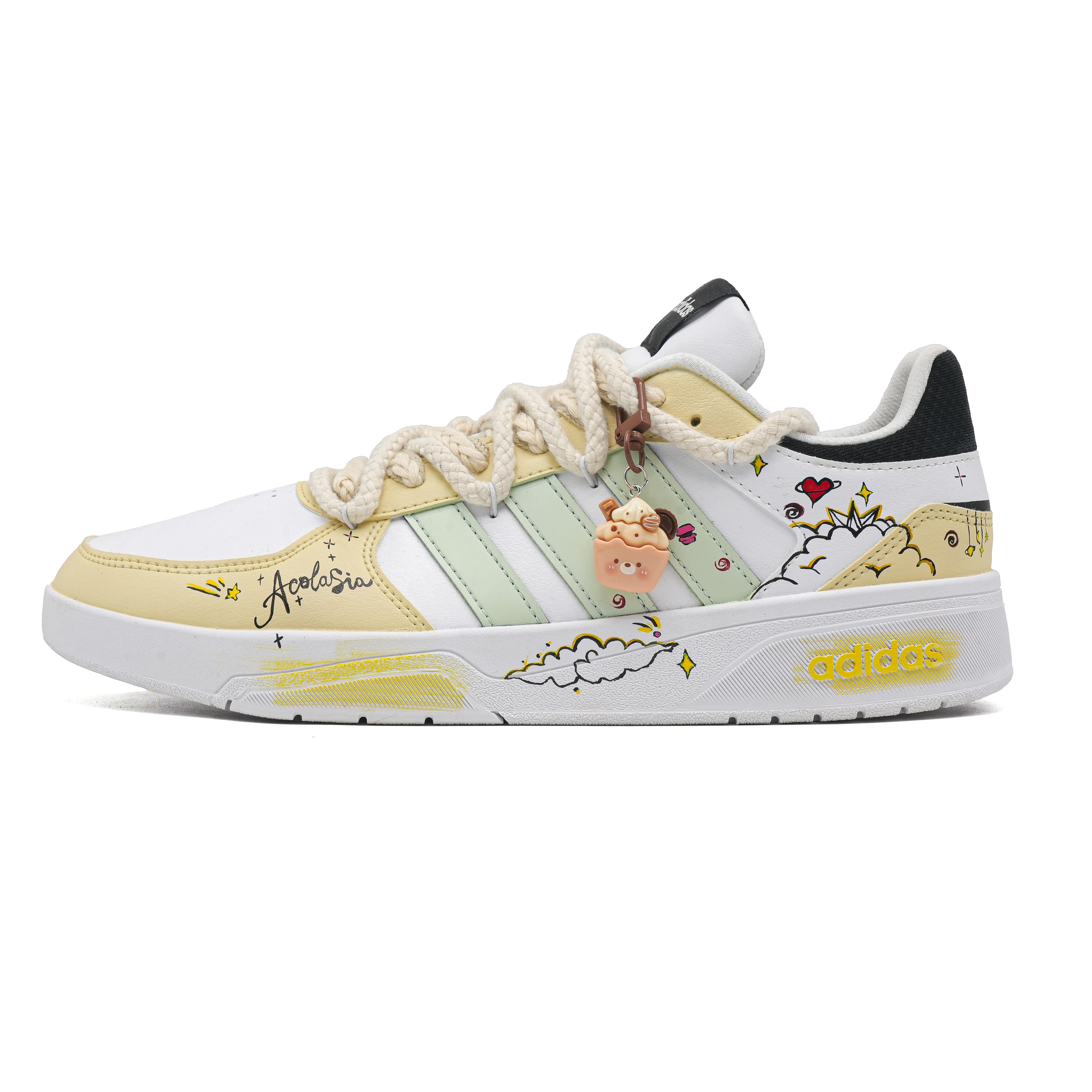 Adidas Neo Courtbeat Sweet Cloud Notebook Cushioning Low top Skateboard Shoes Unisex Yellow White JS3010(Team965-) 39⅓