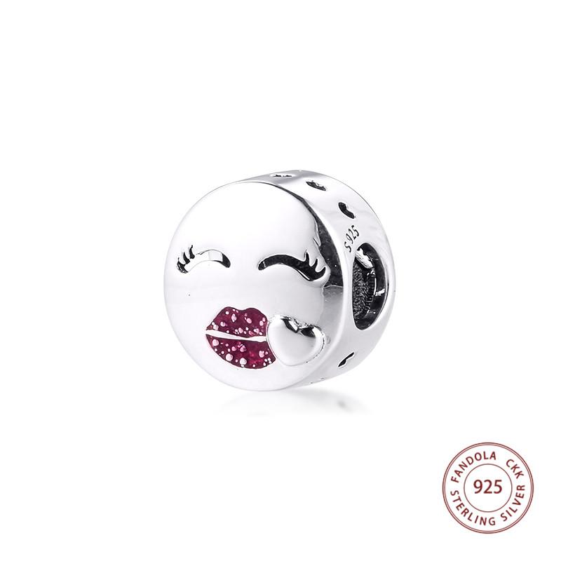 

CKK подходит для европейского браслета, серебро 925 пробы, серебро, вишневый, блестящая эмаль, подвески в виде поцелуя, бусины для изготовления ювелирных изделий