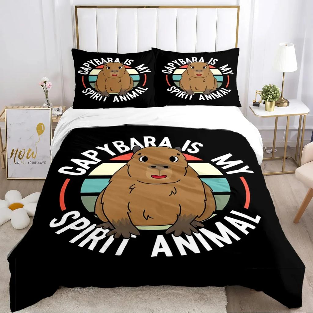 Funny Capybara Anime Duvet Cover Kawaii Animals Bedding Set Soft Quilt Cover Full Size for Boy Teens Bedroom Decoration