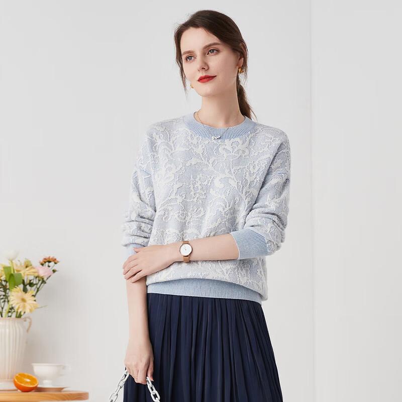 Zhaojun Women's Autumn/Winter Round Neck Jacquard Embossed Thick Cashmere Sweater