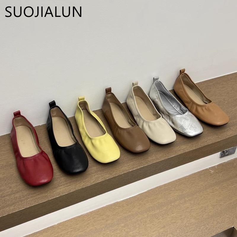 Fashion SUOJIALUN 2025 Autumn New Brand Women Flat Shoes Fashion Round Toe Shallow Slip On Boat Shoes Soft Flat Heel Single Shoes