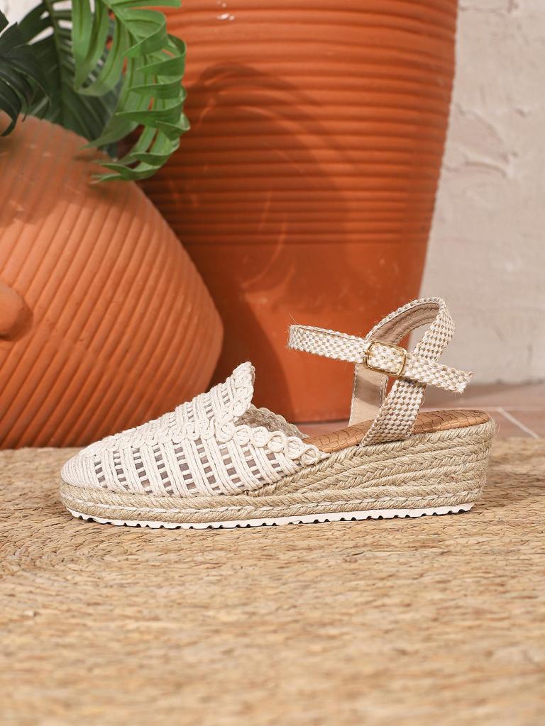 Spring Roman-Style Wedge Sandals - Round Toe, Thick Sole, PU Finish