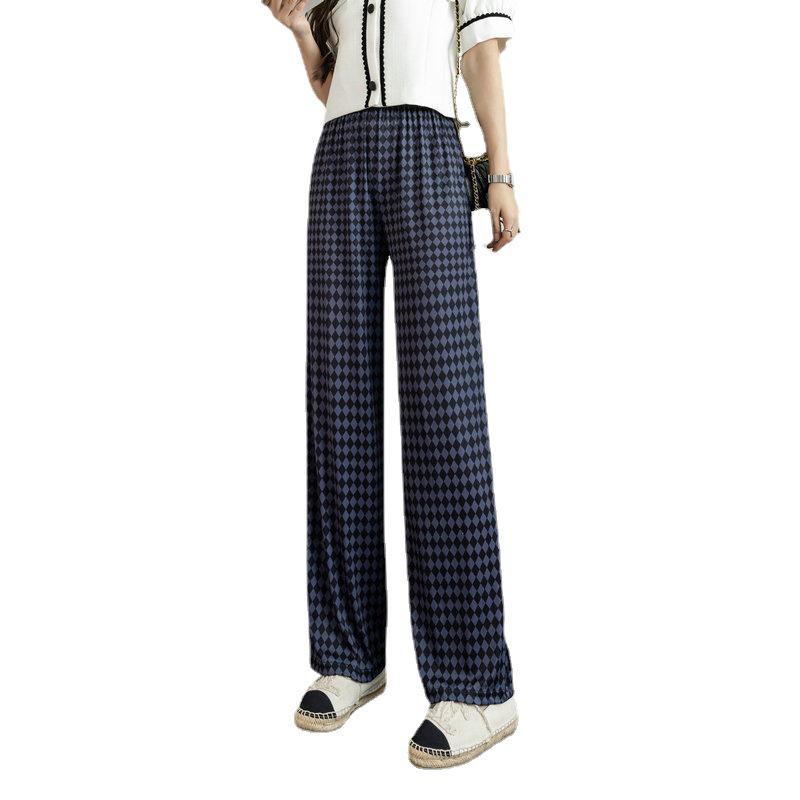 Women's High-Waist Plaid Wide-Leg Pants - Summer Slim Fit, Lightweight, Casual Drape Design
