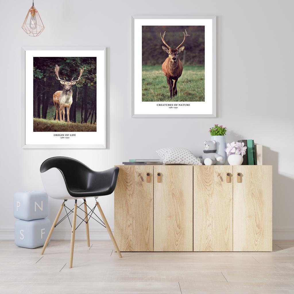 Nordic Landscape Boat Art Nature Forest Deer Animal Print Canvas Mural Poster and Edition Lake View Home Decor