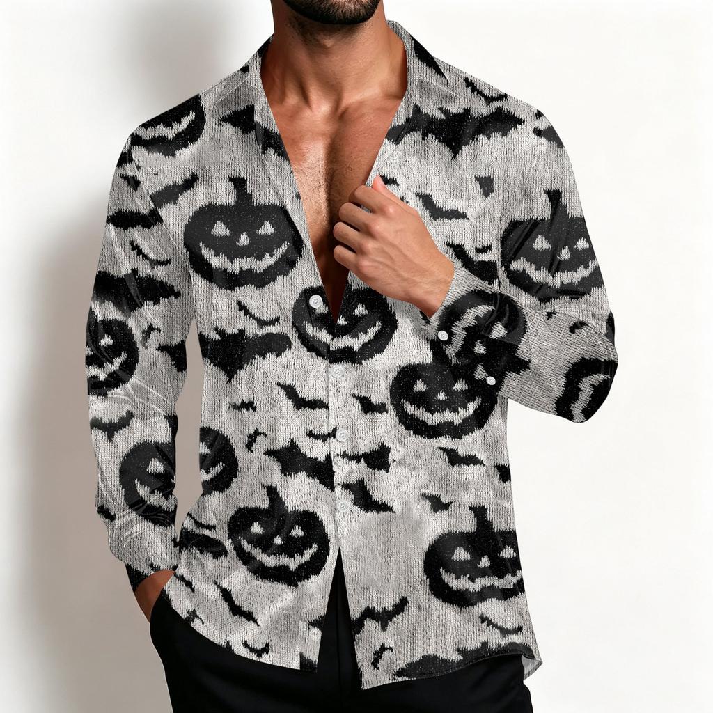 Men's Casual Halloween Shirt Jacket Loose Fit Breathable Turn-Down Collar for Spring and