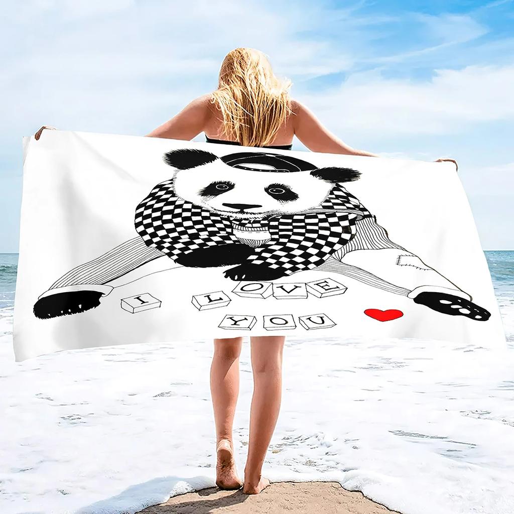 Asciugamano da Spiaggia Oversize, Panda Cartone Animato Piscina Nuoto Viaggio Morbido Asciugamano Coperta all'Ingrosso per Donne Uomini Campeggio Crociera Copri Sdraio