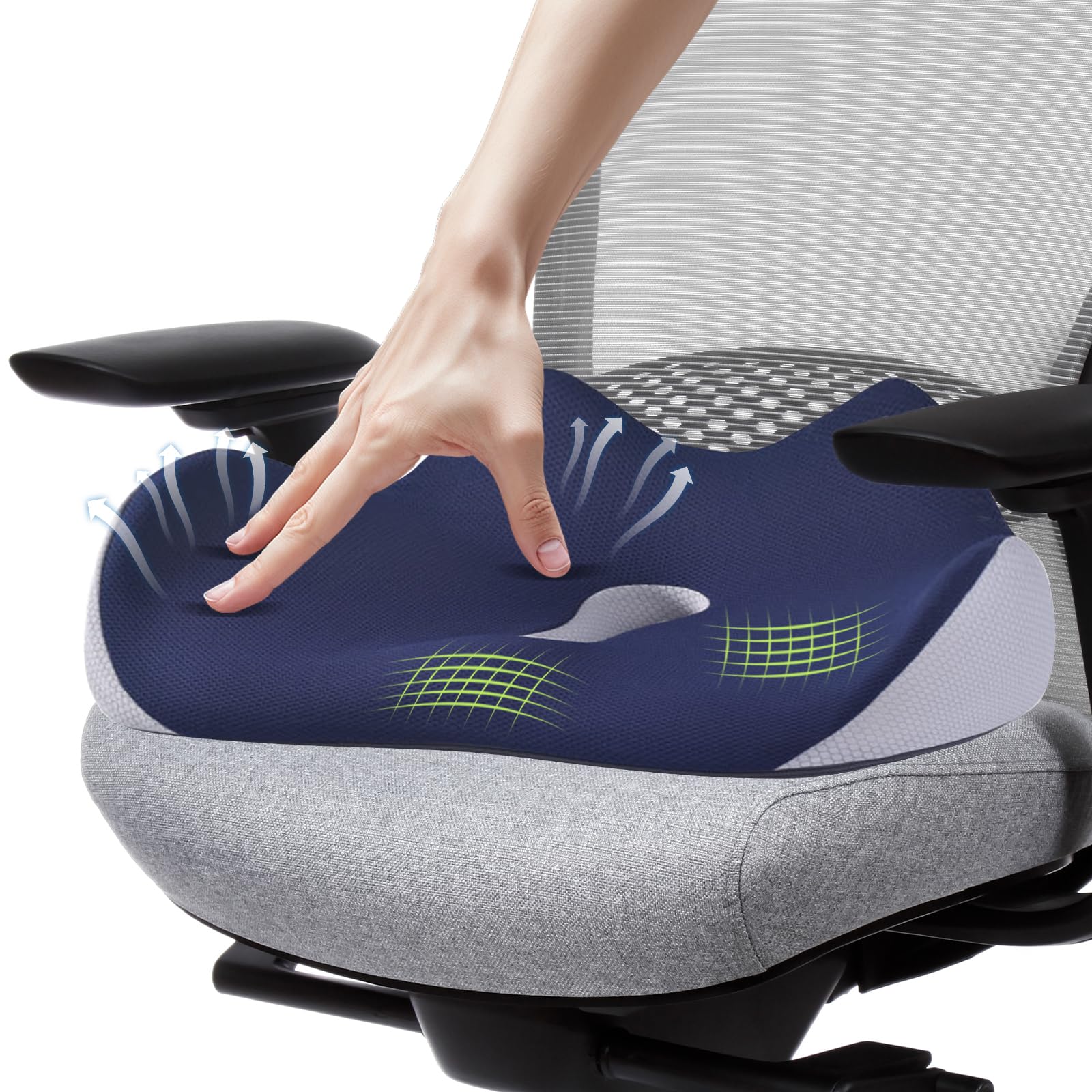 Подушка для стула с эффектом памяти Эргономичная подушка Подушка со съемным чехлом Дышащая подушка Подушка для сиденья Темно-синий Противоскользящая ОфисАвтомобильИнвалидное креслоИгровая 4980₽