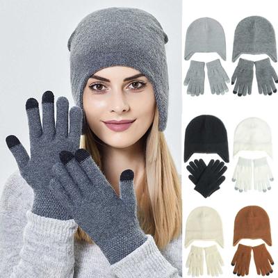 Unisex lyžařská móda Zahřejte zimní čepice Pletená bavlněná čepice + 1 pár rukavice