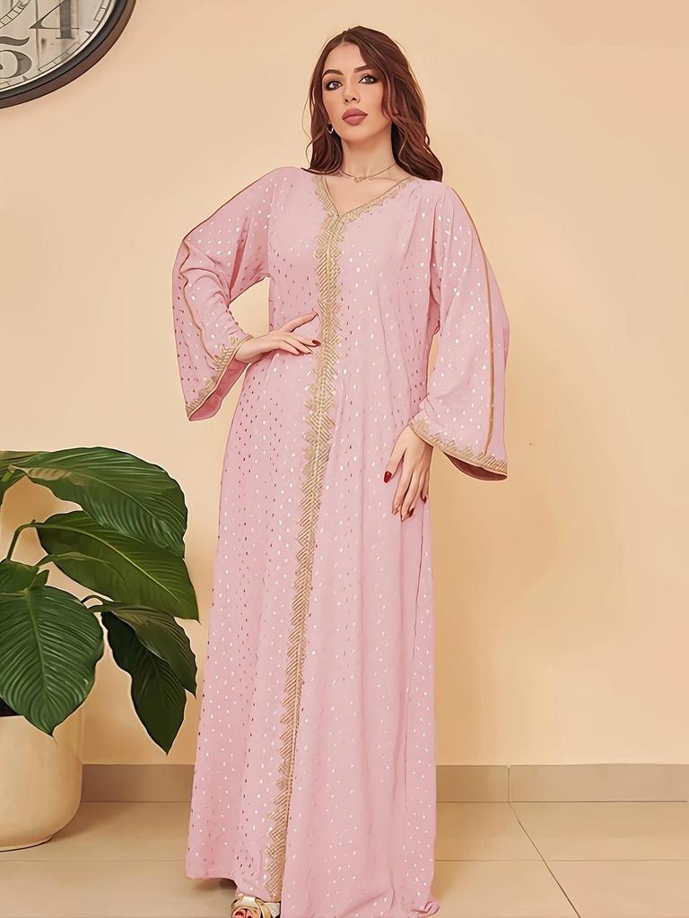 Elegant 2025 Dubai Dress: Gold Stamped Robe for Women from Middle East, Indonesia, Turkey