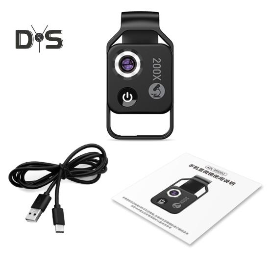 

1 шт/2 шт Nano Zoom 200x для iPhone Mini Pocket Microscope Camera Attachments для Android Clip Microscopes Увеличительное стекло с CPL-линзой чёрный
