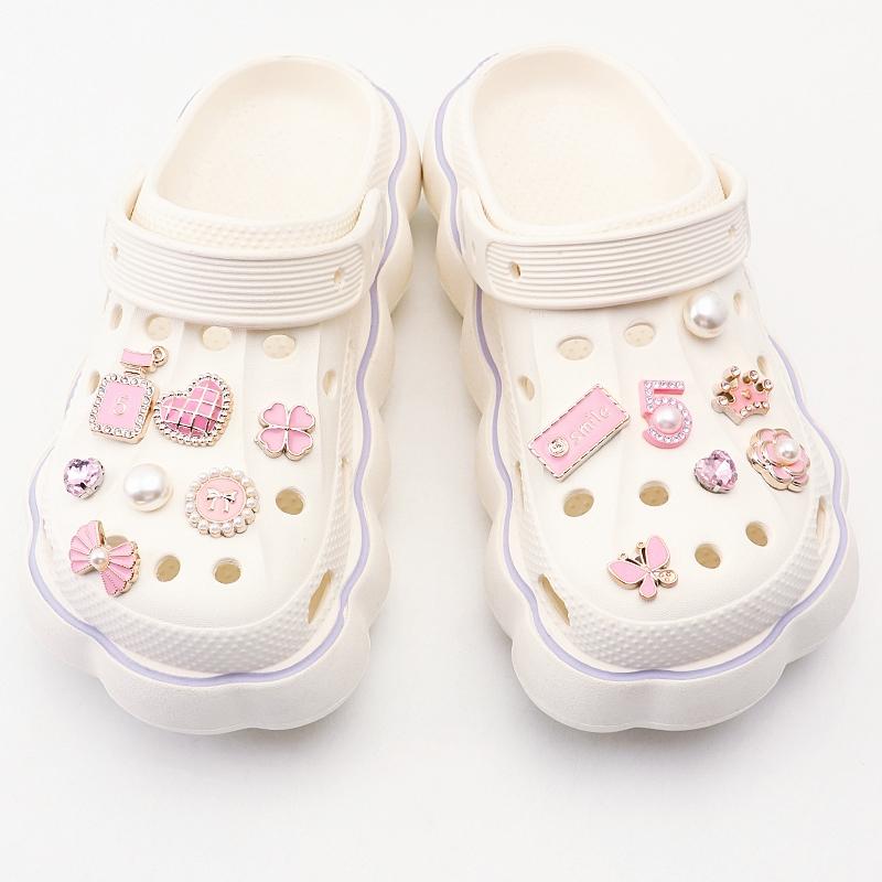 Set Diamond Butterfly Rhinestone Detachable Chain Buckle Pink Shoe Flower Set Creative DIY Pearl Shoe Charms Shoe Decoration