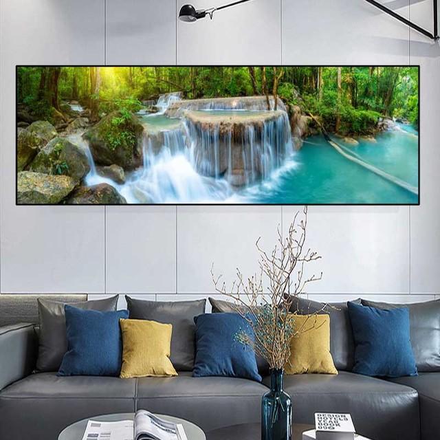 Krajina Přírodní Vodopád Obraz na plátně Zelený strom Jezerní list Plakáty a obrazy Nástěnný obraz Obývací pokoj Home Decor Bez rámu