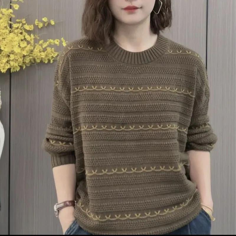 

Весенняя мода Блузка с круглым вырезом, свободного кроя, из трикотажа, Пуловер-свитер с длинными рукавами XXL кофейный