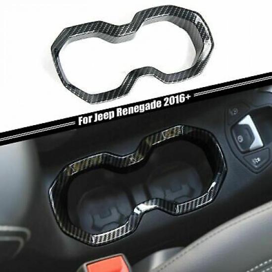 Water Cup Holder Frame Trim Cover Bezel for Jeep Renegade 2016-2018 Carbon Fiber