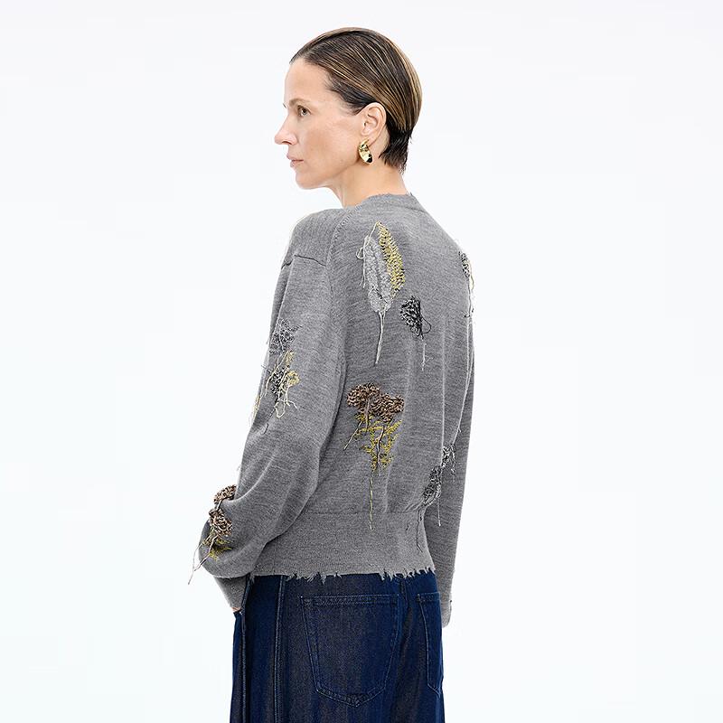 JNBY Women's Embroidered Long Sleeve Wool Knit Cardigan