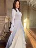 Elegant Retro Long-Sleeve Spring Dress for Women - European & American 2025 Design, Waist-Cinching Style