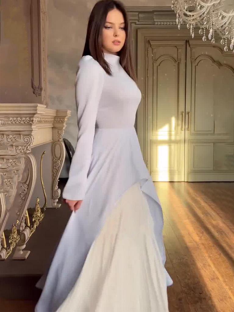 Elegant Retro Long-Sleeve Spring Dress for Women - European & American 2025 Design, Waist-Cinching Style