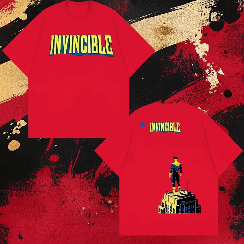

2026 Harajuku Cartoon Invincible Double Sided Print Short Sleeve Tshirt Unisex Pure Cotton Y2K Tops Unisex Women Fashion T Shirt 4XL
