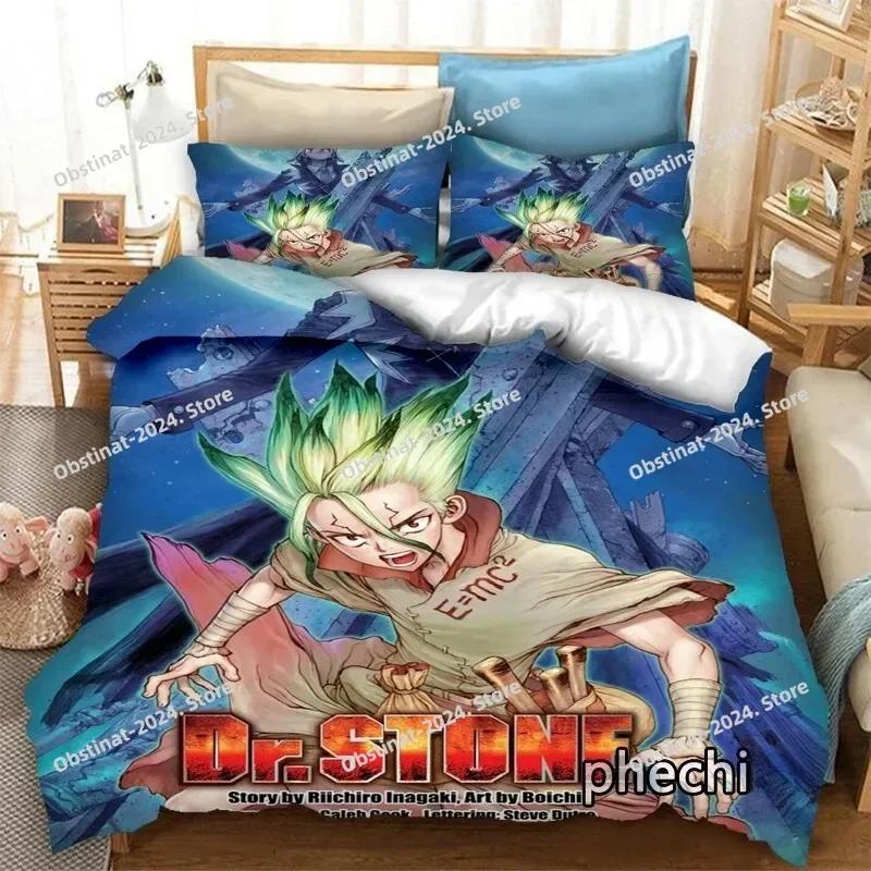New 3D Anime Dr.STONE Bedding Set Printed Bed Set With Pillowcase Bed Duvet Cover Soft Single Double Queen Super King Size
