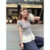 Summer lace splicing under the shoulder covering meat and thin top ins sweet versatile bottom short-sleeved T-shirt women