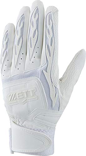 

ZETT Pro Status Batting Gloves, Hands, High School Baseball Rules Compatible, White (1100), Size M, BG418HS