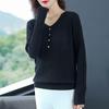 Pullover Sweater 2023 Spring and Autumn Long Sleeve V-Neck Loose Long Sleeve Solid Versatile Knitwear Sweater Pullover Women Top