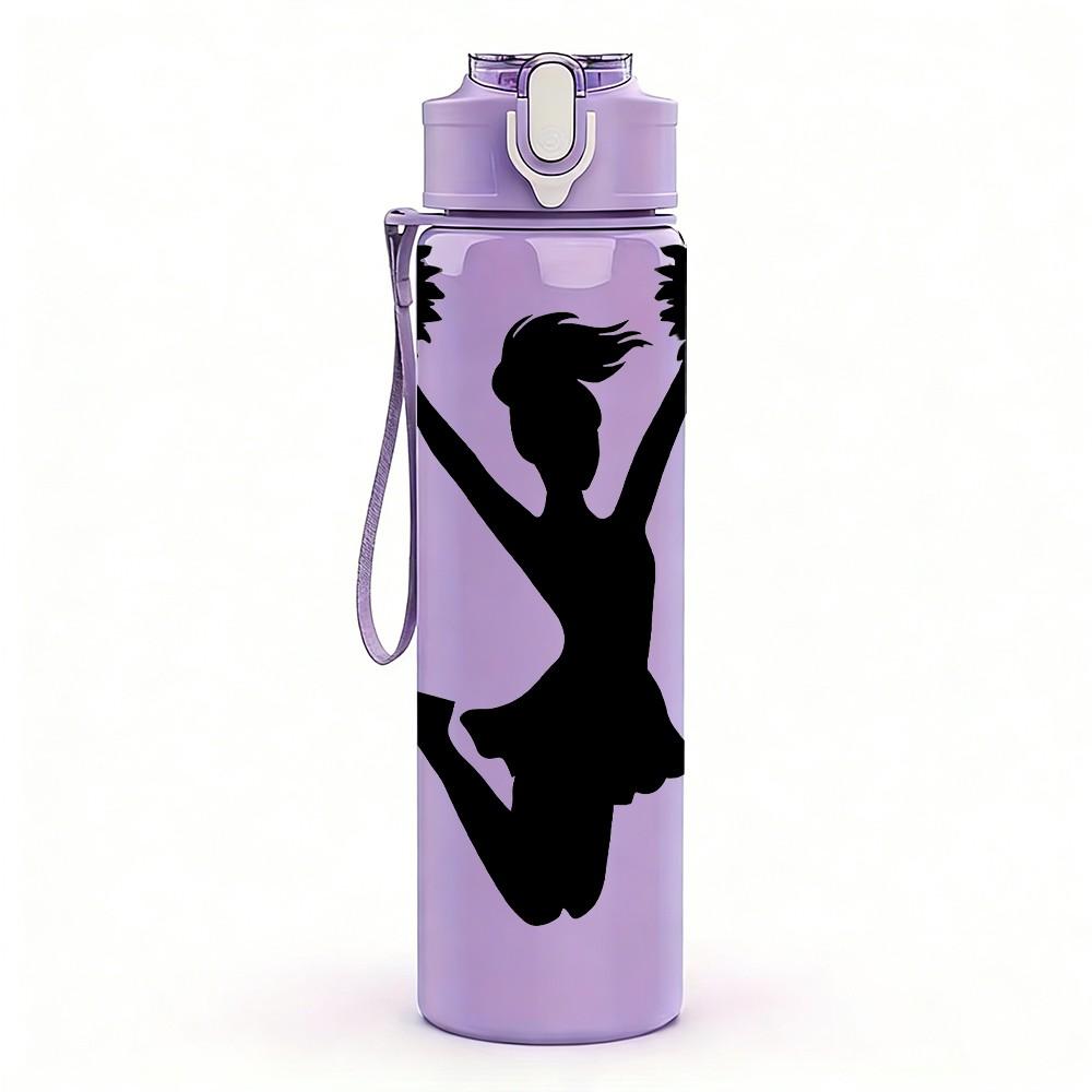 1PC Cheerleader Girl Silhouette Print 750ml Color Plastic Sports Water Bottle Leakproof Flip Straw Lid Suitable for Sports Office Home Use
