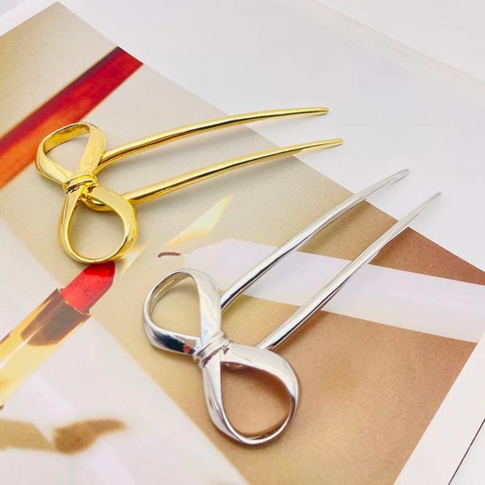 Headpiece Bowkont Hair Stick Vintage U-shaped Headwear Unique Metal Bow Hairpin Hair Accessory