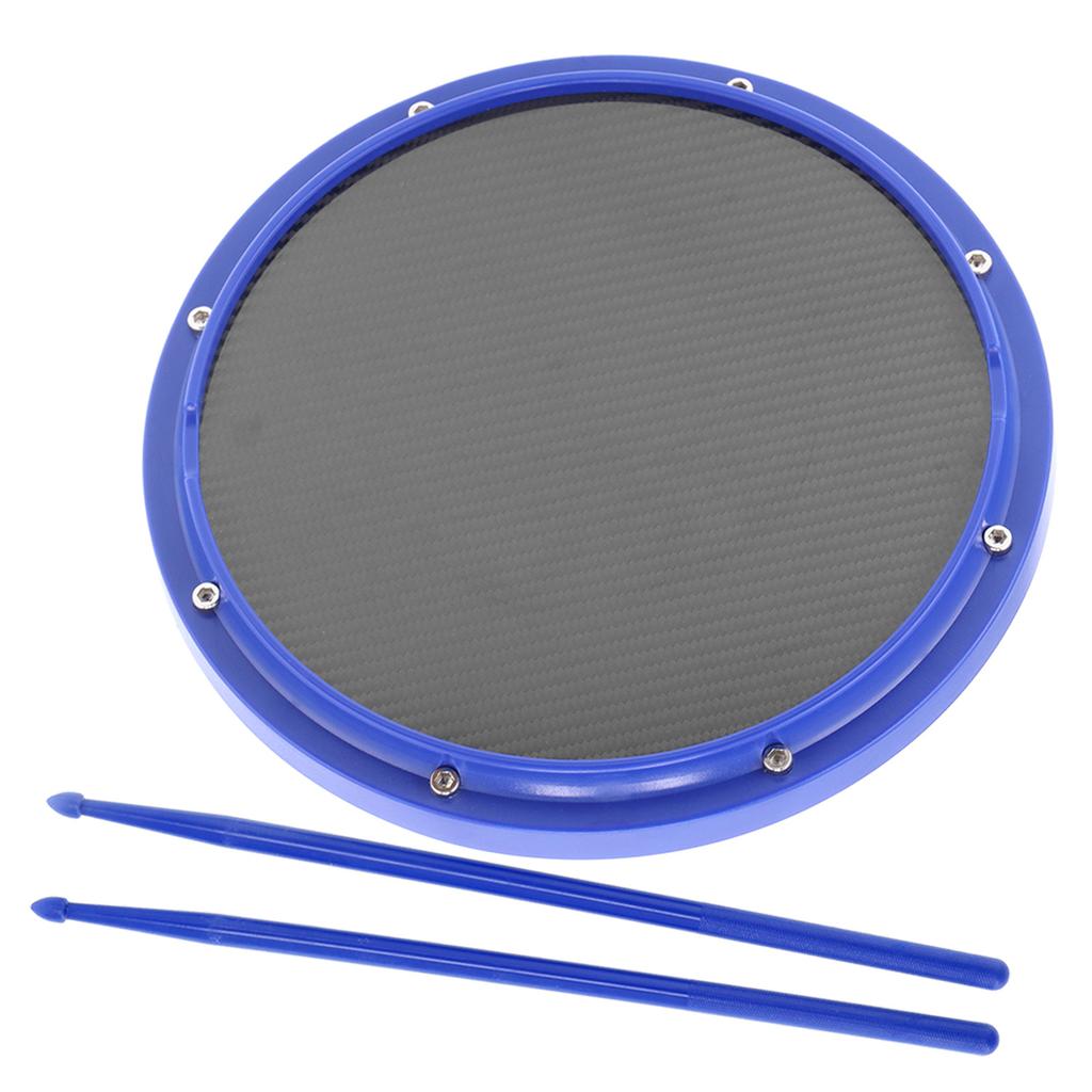 12in Drum Pad Percussion Training Carbon Fiber NonSlip ShockAbsorbent Mat with Drumsticks(Blue )