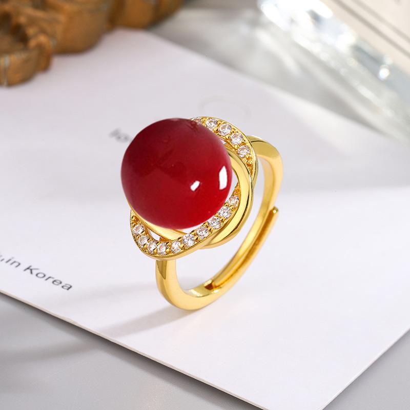 

Открытое регулируемое кольцо с 14-миллиметровым золотым, белым, шампанским и фиолетовым жемчугом из ракушек и цирконами для женщин Adjustable Open