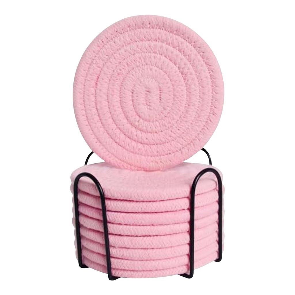 Cotton Rope Placemat 8-piece Set With Stand Household Cotton Thread Dining Table Insulation Mat  Mat Pot Mat