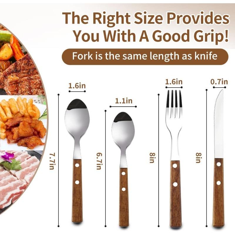 4-Piece Wood Flatware Set Premium 18/8 (304) Stainless Steel Cutlery Set Wooden Dinner Knife Dinner Fork DinnerSpoon Set