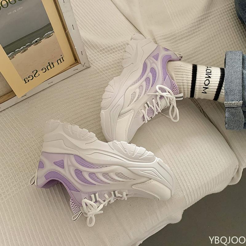 Modne damskie buty na grubej podeszwie 2025 Popularne buty sportowe do biegania antypoślizgowe z oddychającej siateczki buty typu "Dad Shoes" sneakersy na platformie Zapatos Mujer