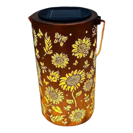 Solar Sunflower Garden Lantern Metal Outdoor Hanging Light Waterproof Energy-Saving Tabletop Light for Patio Pathway Decor