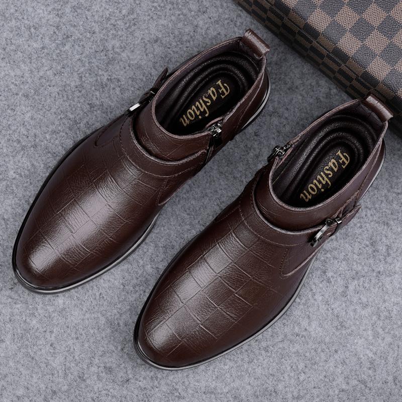 High-end Brand Men's Genuine Leather Casual Shoes,High-quality Thick-soled Boots, Men's High-top Cotton Shoes,Large Sizes: 38-46