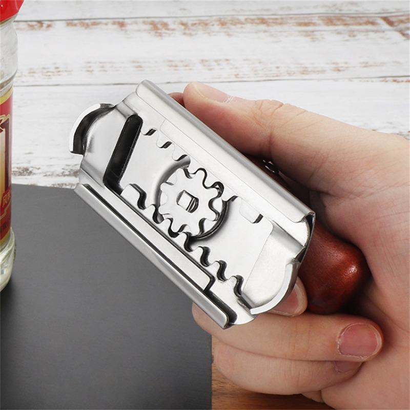 1Pc Wooden handle screwdriver Labor-saving screw cap bottle opener Stainless steel screw cap Xiaobao Adjustable can opener Kitchen gadgets