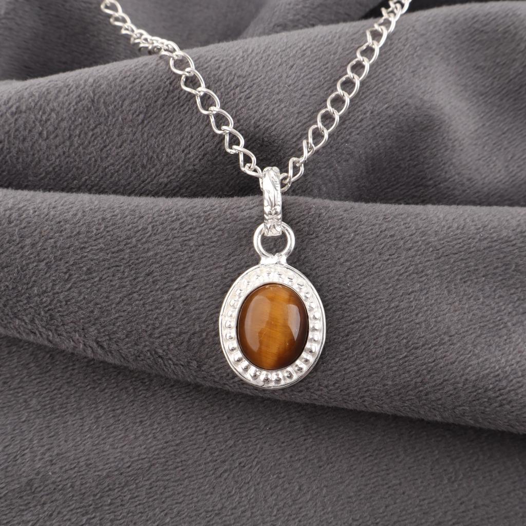 Yellow Tiger's Eye Gemstone Jewelry, 925 Solid Sterling Silver Jewelry, Handmade Pendant Gift For Women
