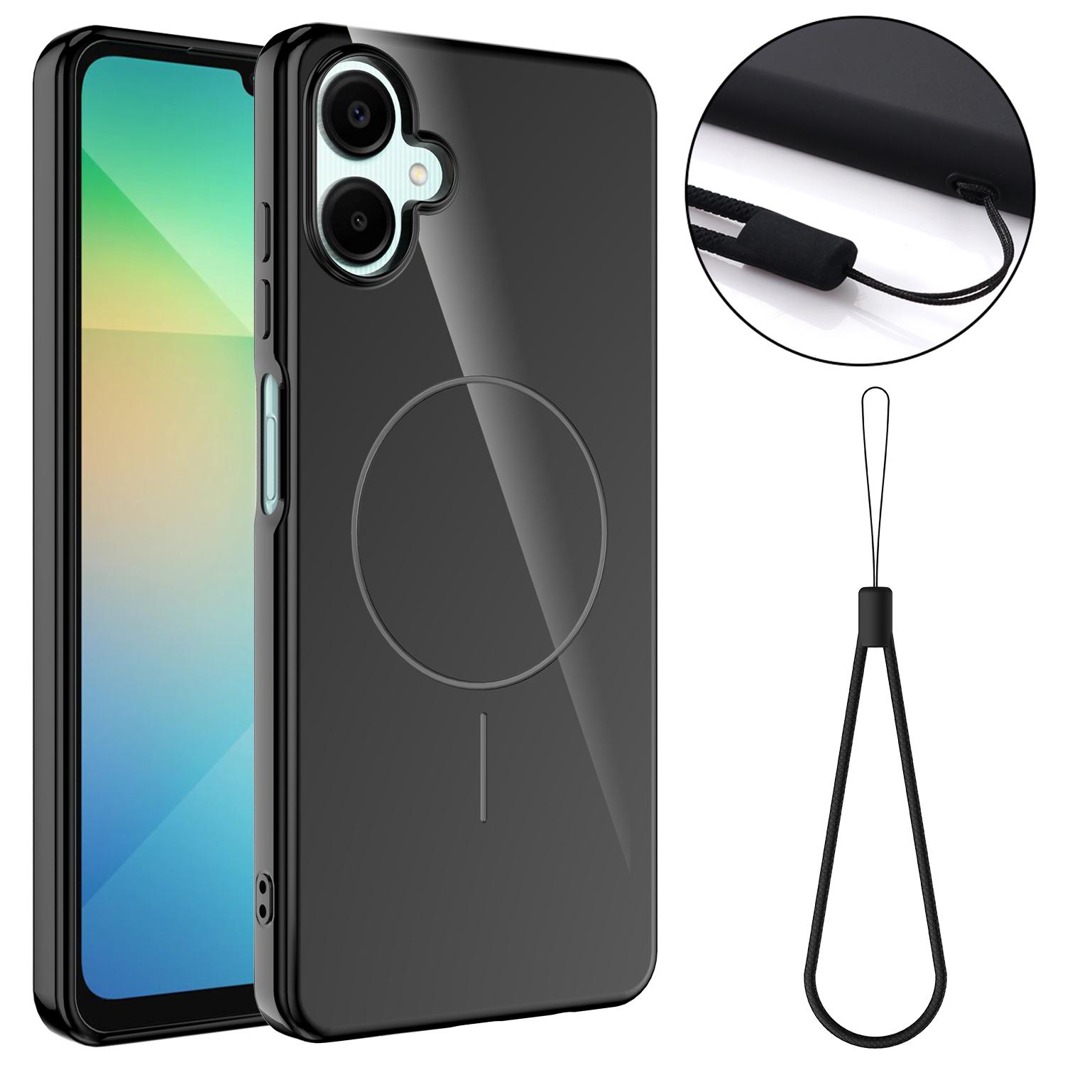 

For Samsung Galaxy A07 4G Magnetic Case Compatible with MagSafe TPU Phone Back Cover with Lanyard Black