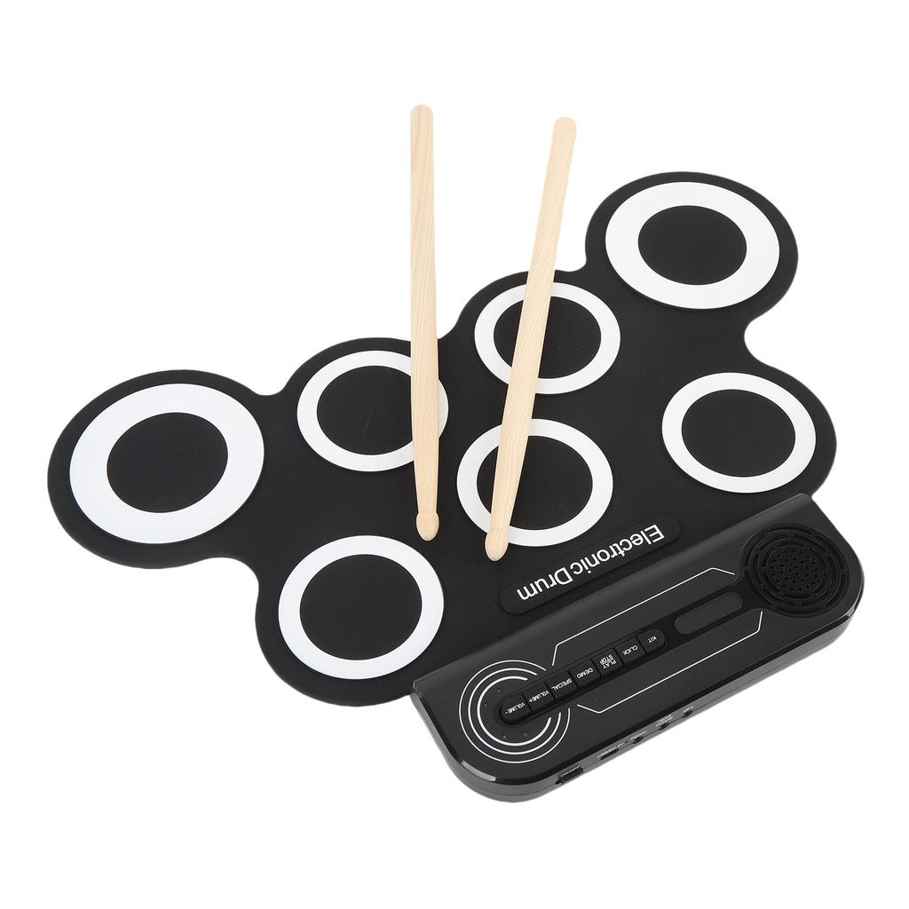 Electronic Drum Practice Pad Built in Sound Effects Silicone Roll Up Drum with Wooden Drumsticks