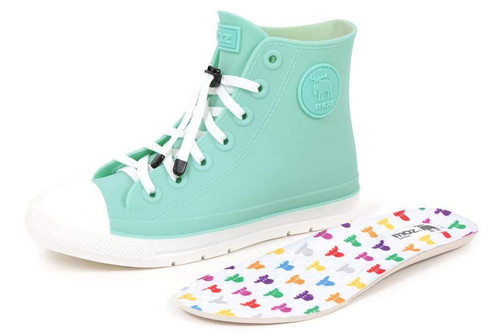 Mozu Rain Rubber TPE with Colorful Ice Cream Size 23cm Shoes, Shoelaces, Eco-Friendly Sneakers, High-Top, Junior/Women's, Insoles, Mint,